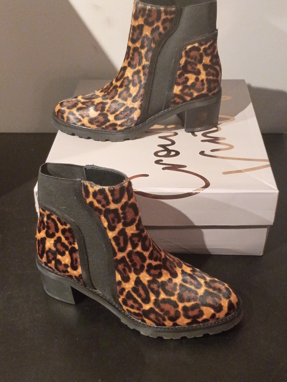 Crown Vintage Leopard Print Ankle Booties in Brown and Black